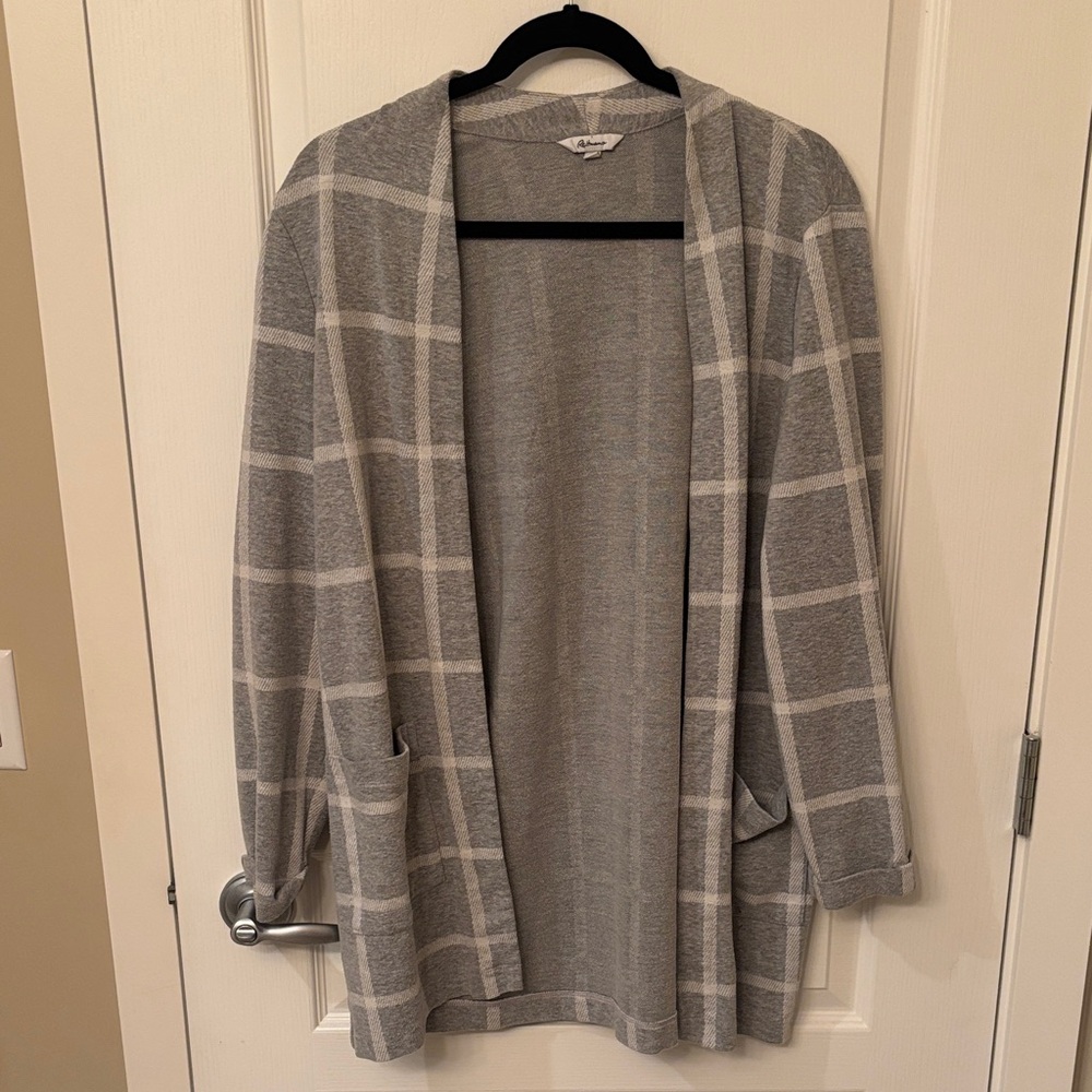 Gray Checkered Open-Front Cardigan